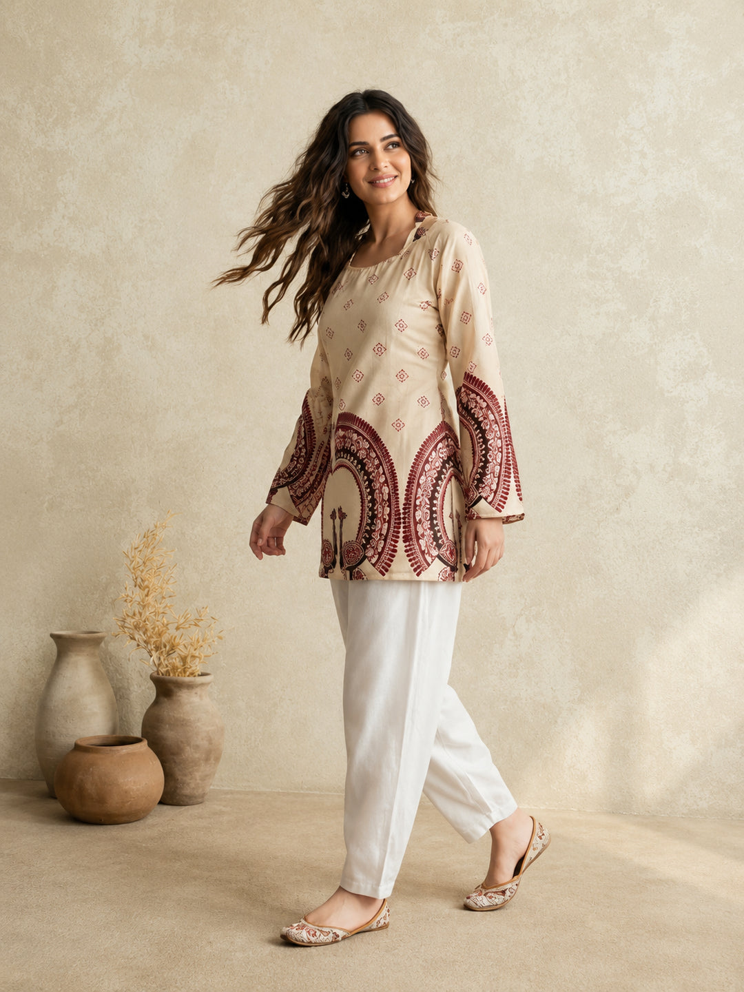 Women's Cotton Kalamkari Printed Full-Sleeve Tunic