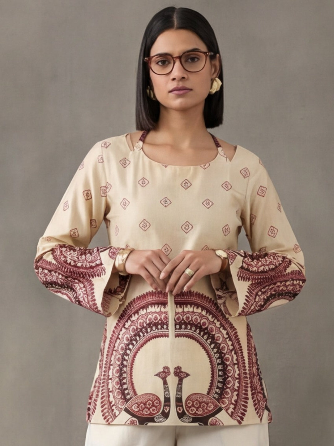 Women's Cotton Kalamkari Printed Full-Sleeve Tunic