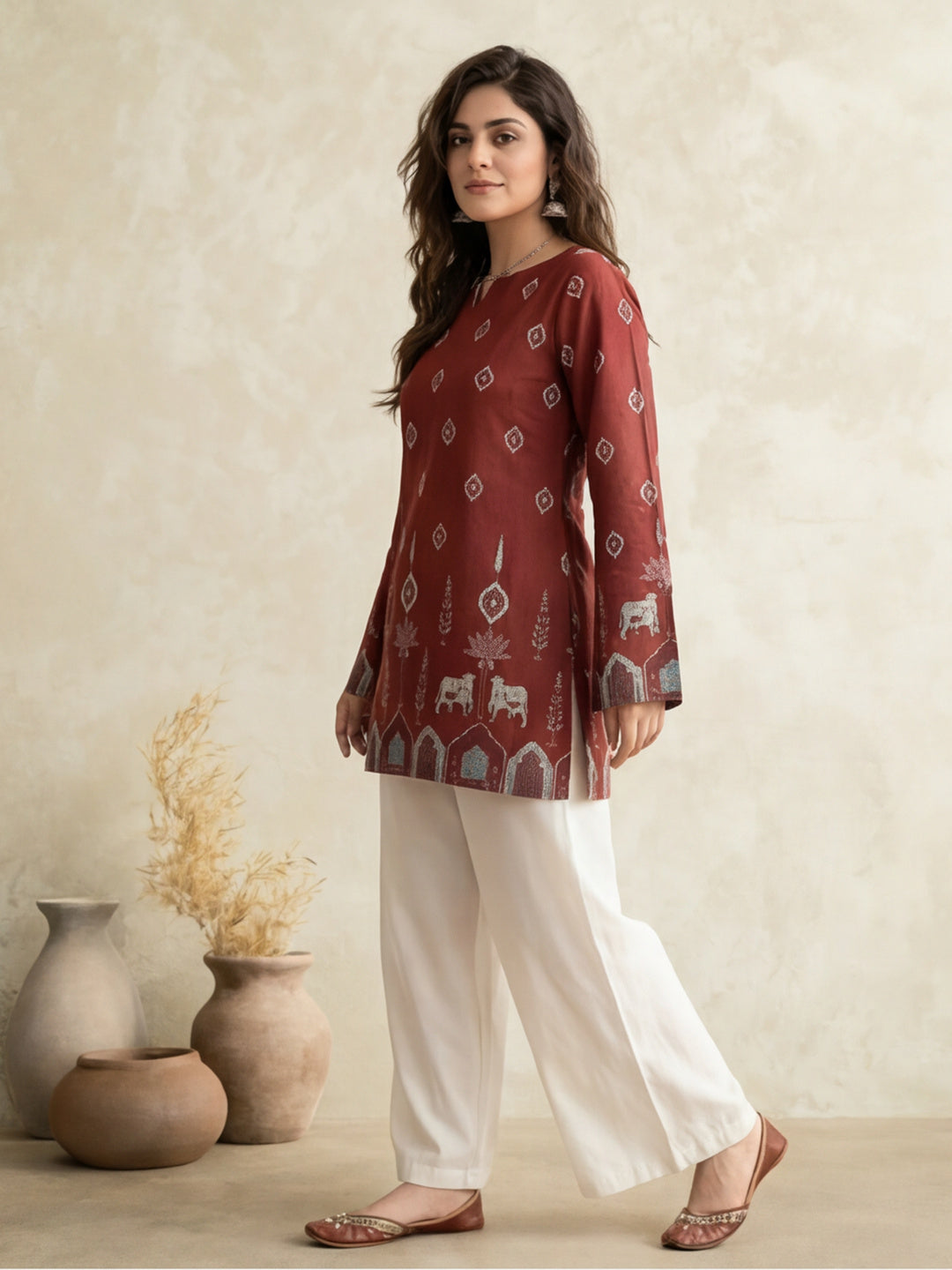 Women's Cotton Kalamkari Printed Full-Sleeve Tunic