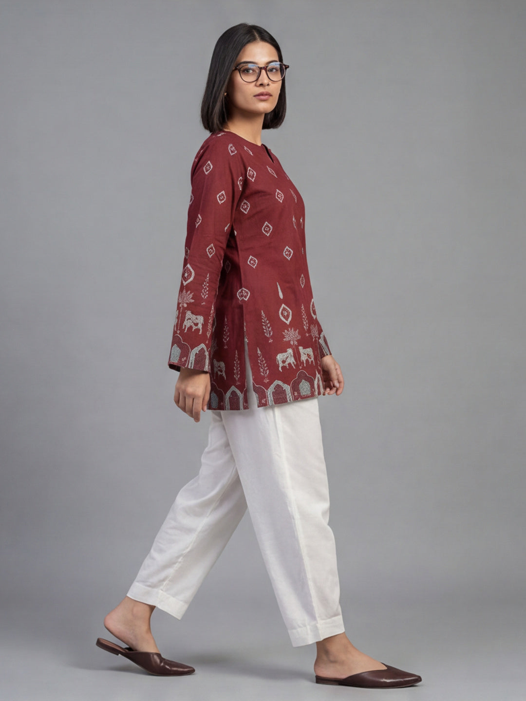 Women's Cotton Kalamkari Printed Full-Sleeve Tunic