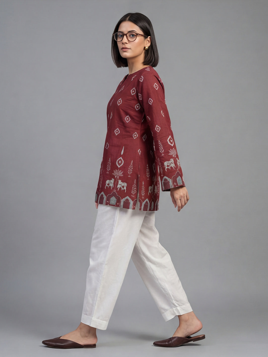 Women's Cotton Kalamkari Printed Full-Sleeve Tunic