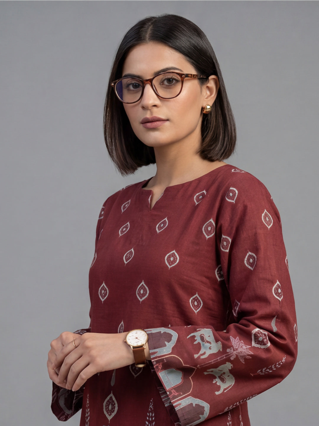 Women's Cotton Kalamkari Printed Full-Sleeve Tunic