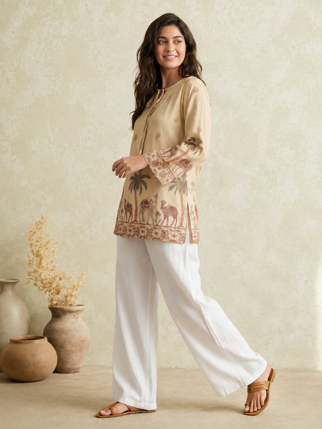 Women's Cotton Kalamkari Printed Full-Sleeve Tunic