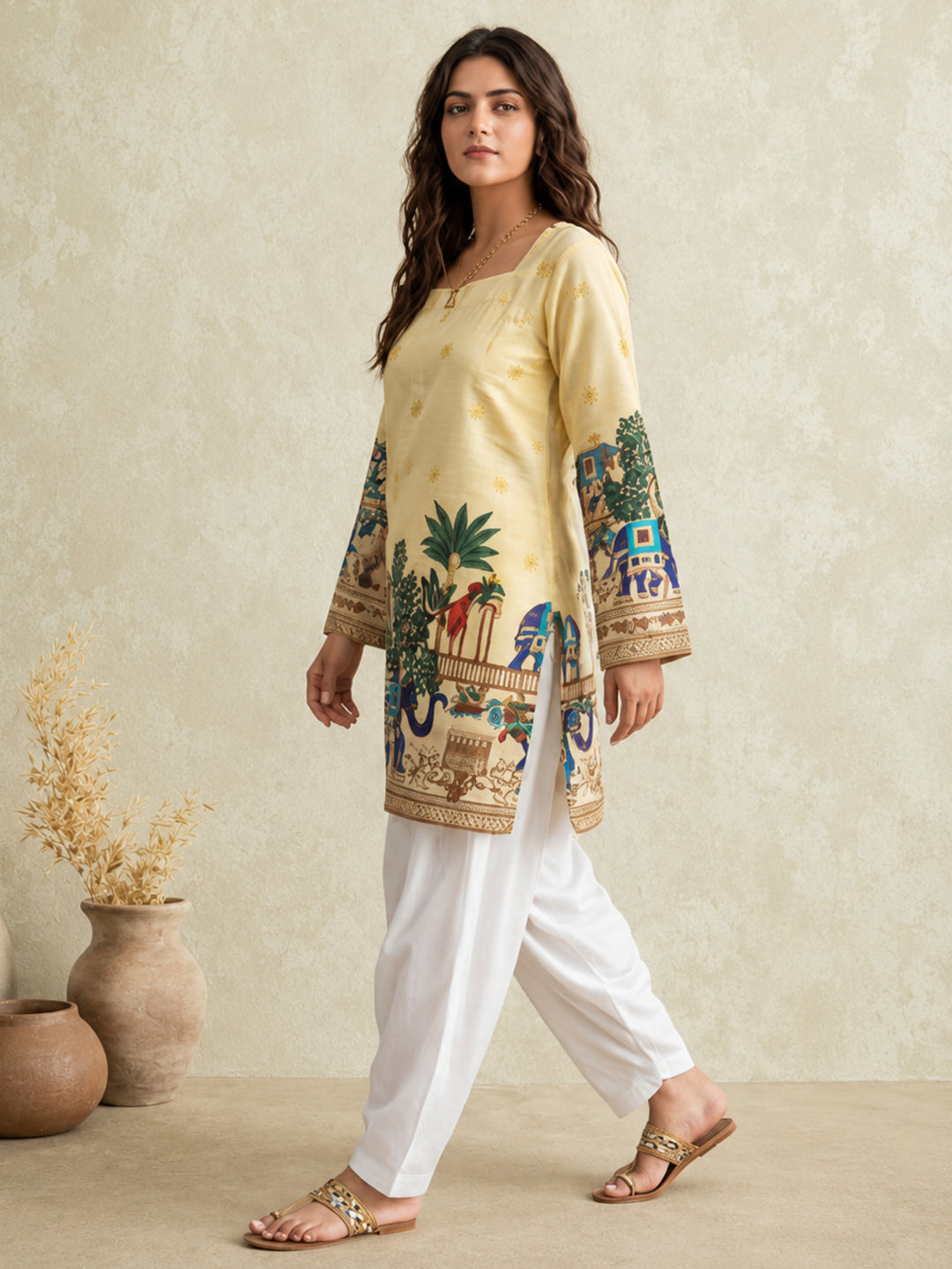 Women's Cotton Kalamkari Printed Full-Sleeve Tunic