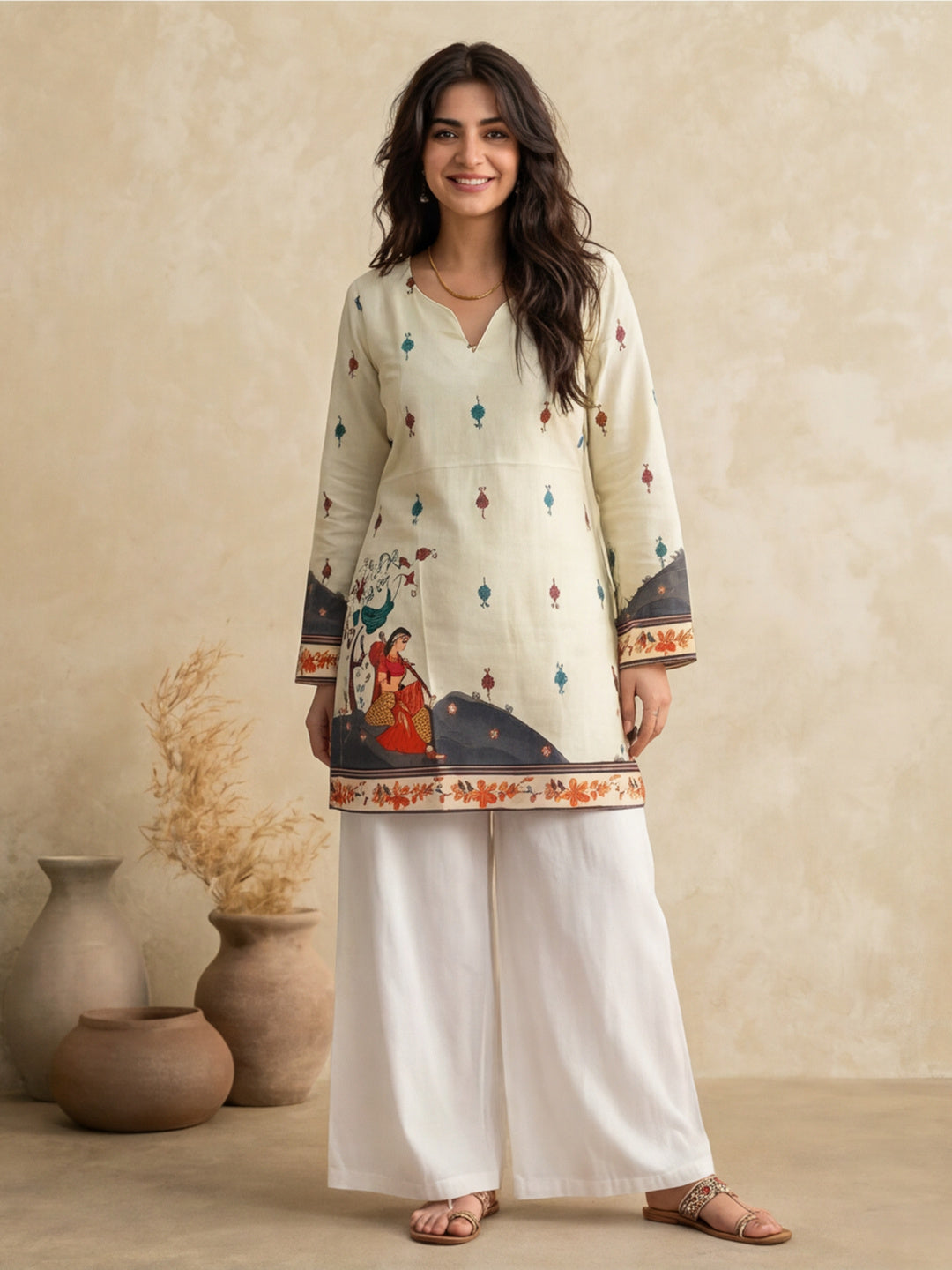 Women's Cotton Kalamkari Printed Full-Sleeve Tunic