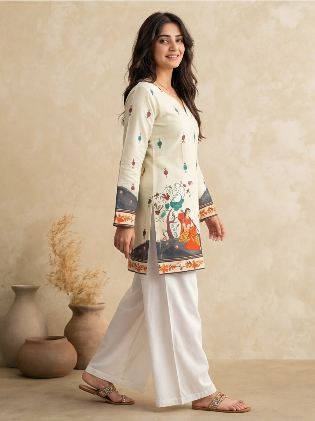 Women's Cotton Kalamkari Printed Full-Sleeve Tunic