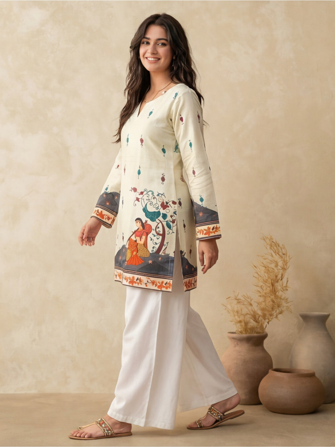 Women's Cotton Kalamkari Printed Full-Sleeve Tunic
