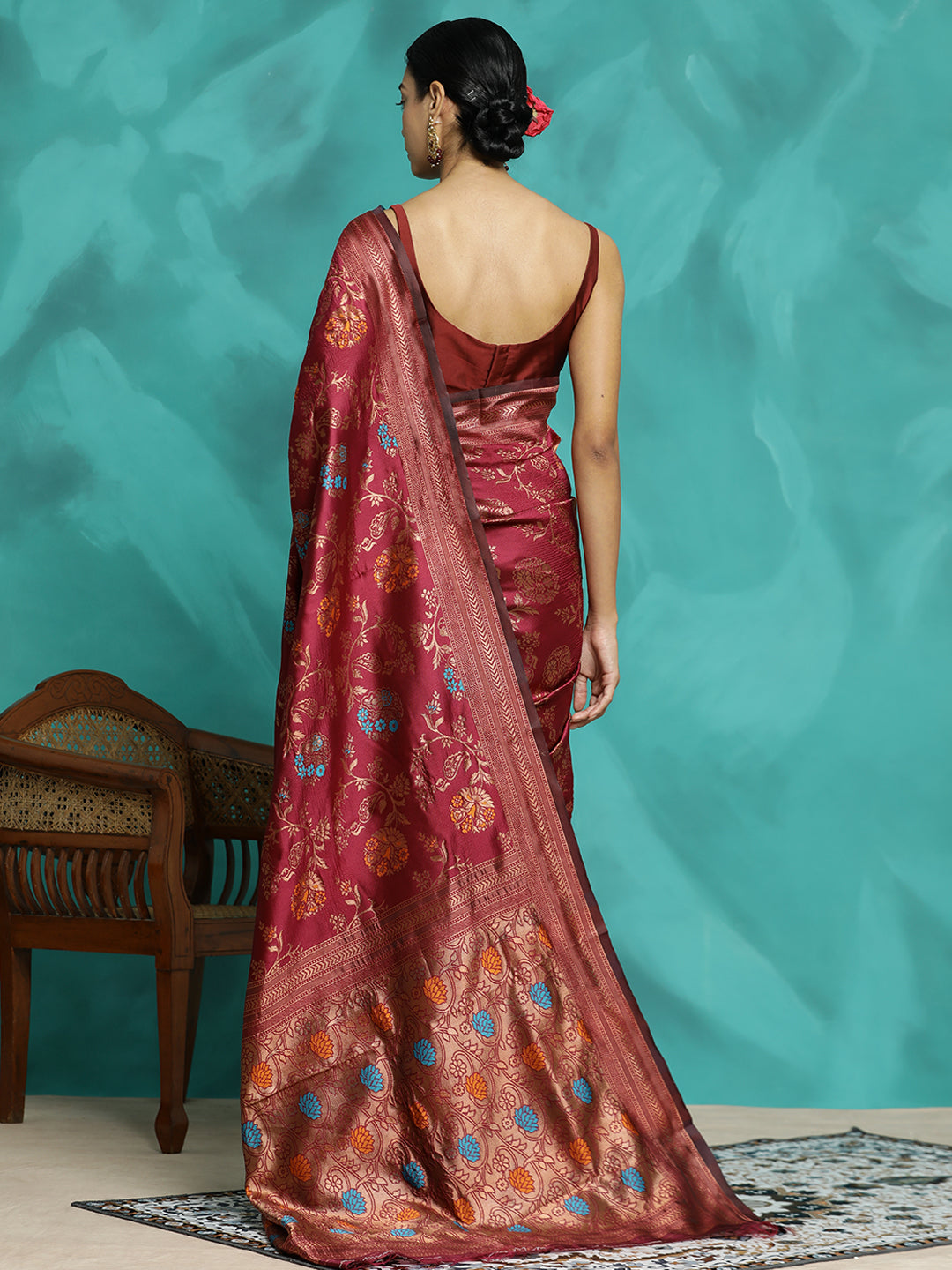 Burgundy Heavy Zari Woven Banarasi Saree