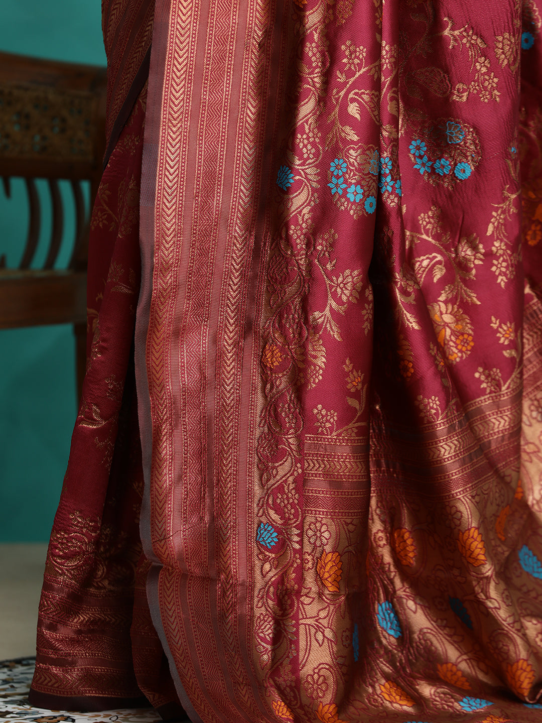 Burgundy Heavy Zari Woven Banarasi Saree