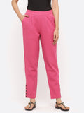 Magenta Solid Cotton Slub Pants