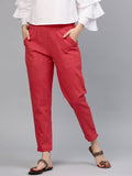 Coral Solid Cotton Slub Straight Pants