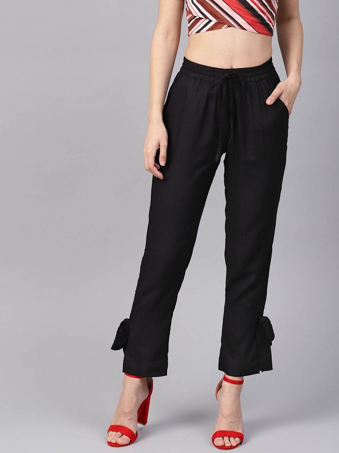 Shop Black Regular Fit Solid Regular Trousers