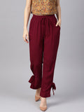 Maroon Side Bow Regular Pants