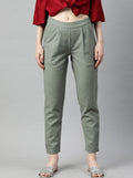 Sage Green Cotton Slub Bottom-Fold Straight Pants