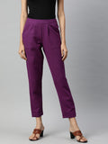 Purple Cotton Slub Bottom-Fold Straight Pants