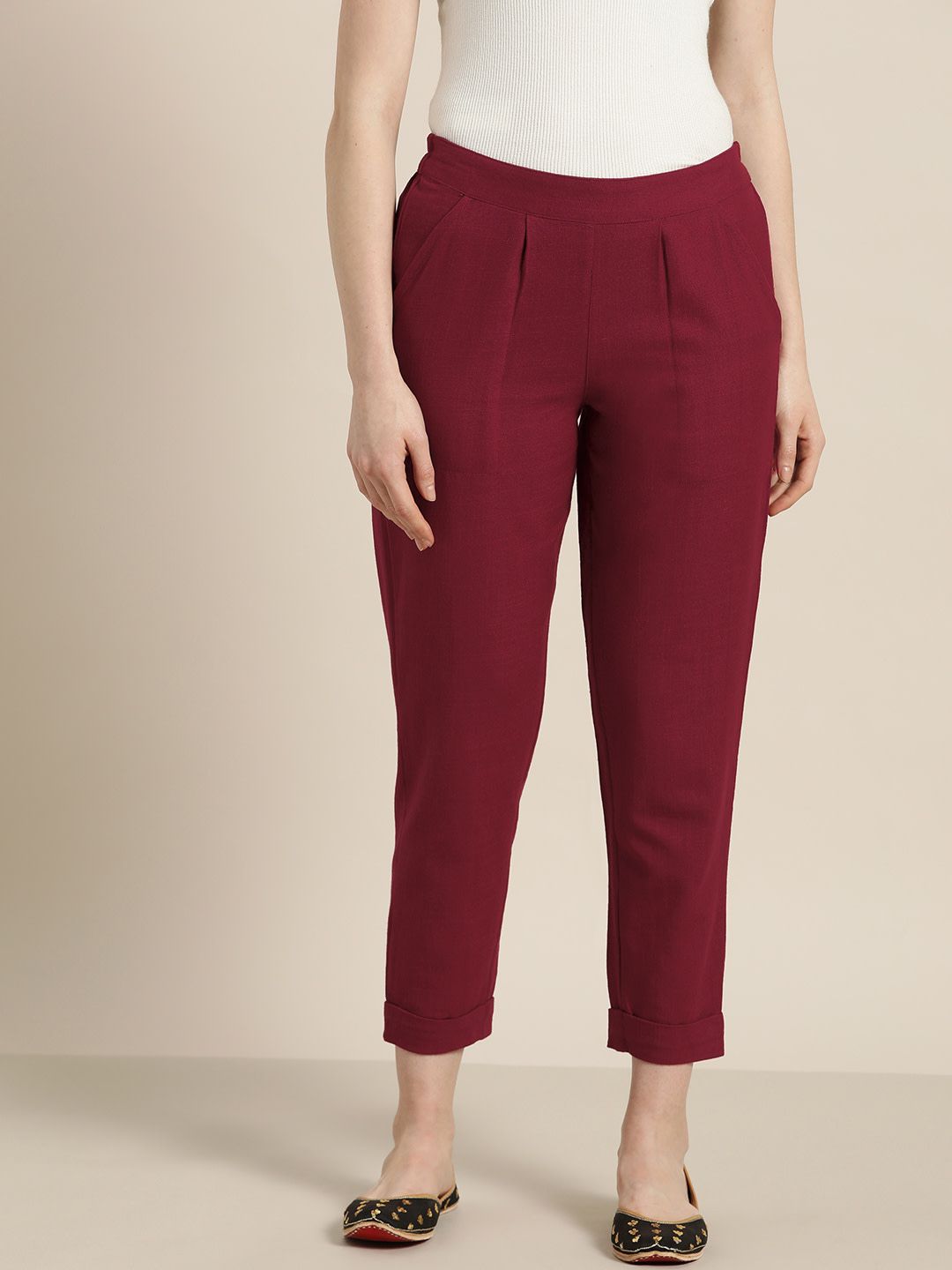 Shop Maroon Cotton Slub Pant