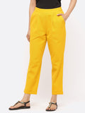 Mustard Cotton Slub Bottom-Fold Straight Pants