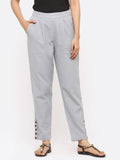 Grey Solid Cotton Slub Pants