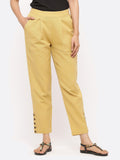 Beige Solid Cotton Slub Pants