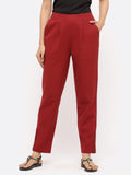 Maroon Solid Cotton Slub Pants