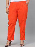 Orange Plus Size Ethnic Wear Cotton Slub Pants
