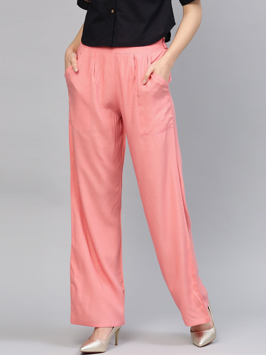 Pink Solid Rayon Palazzo
