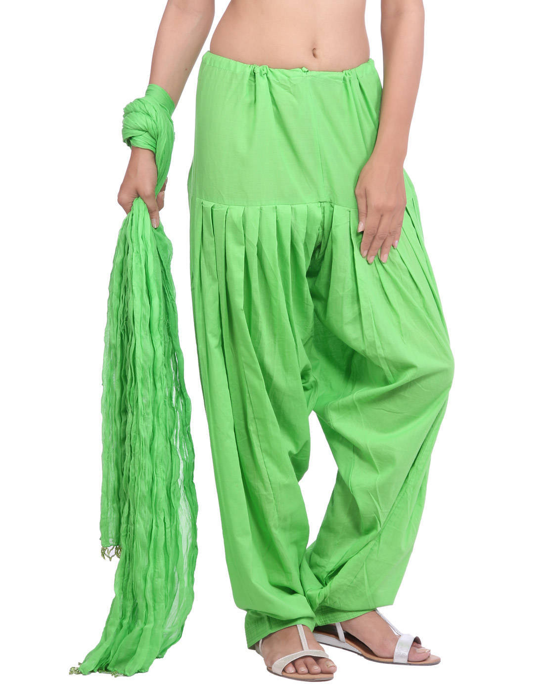 Shop Pure Cotton Parrot Green Patiala Salwar And Dupatta Set
