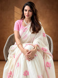 Floral Linen Blend Saree with Unstiched Blouse