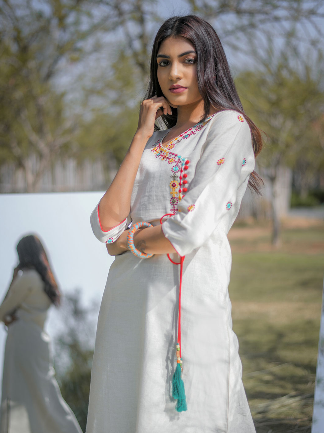 V neck cotton kurta at jaipur kurti