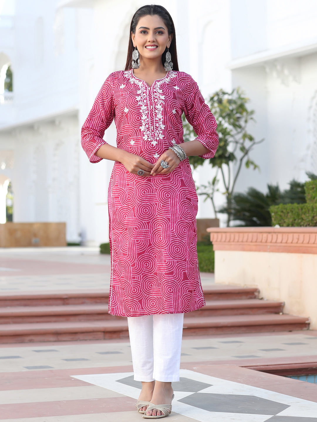 Red Mirror Work Embroidered Muslin Straight Kurta