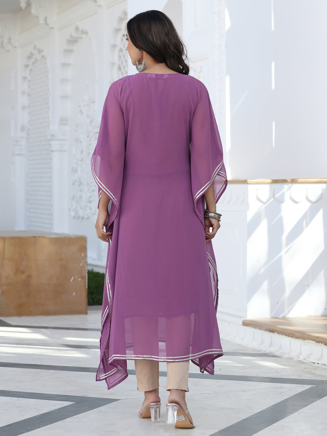 Purple Georgette Mirror Work Gota Embellished Kaftan