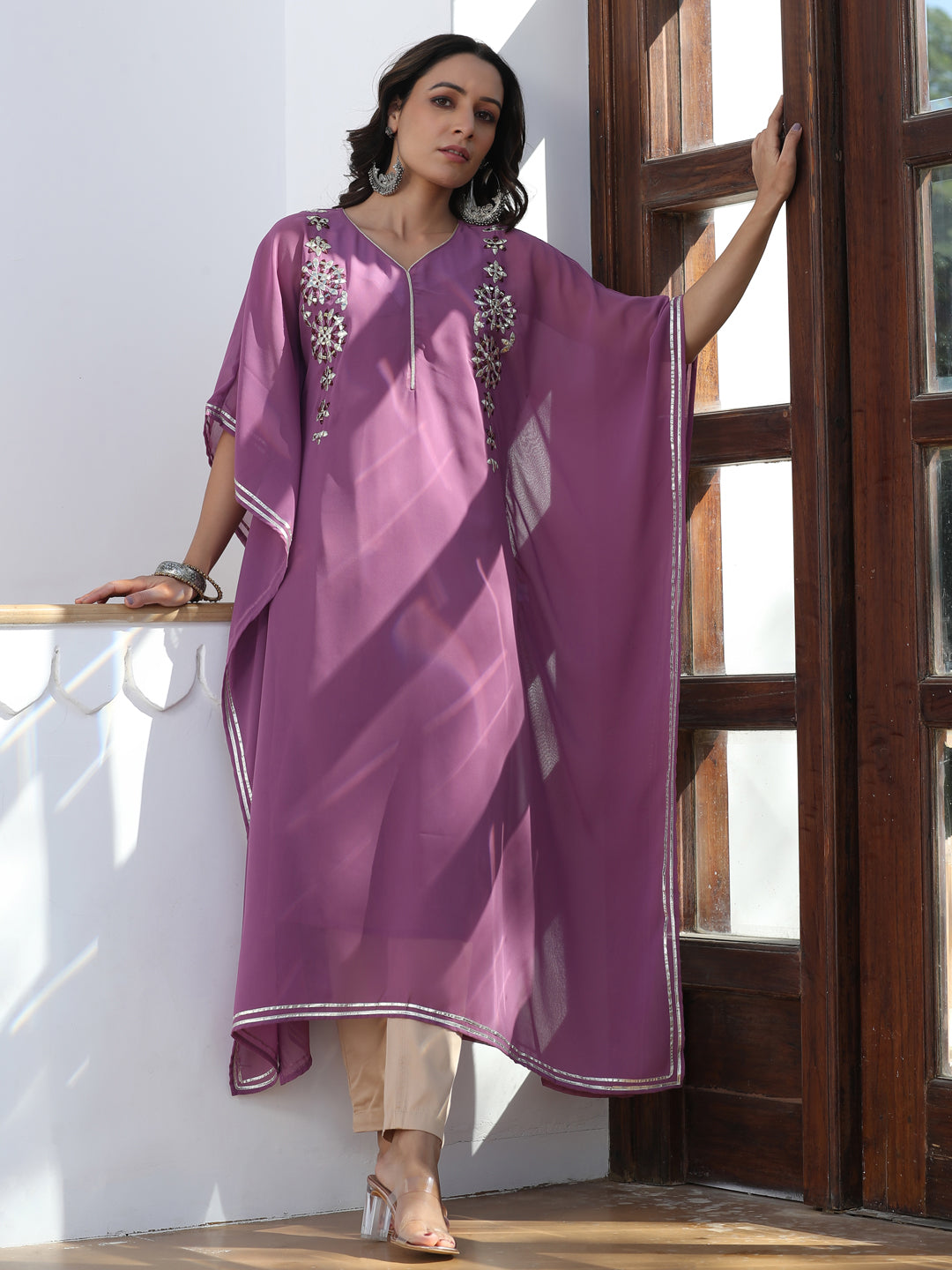 Purple Georgette Mirror Work Gota Embellished Kaftan