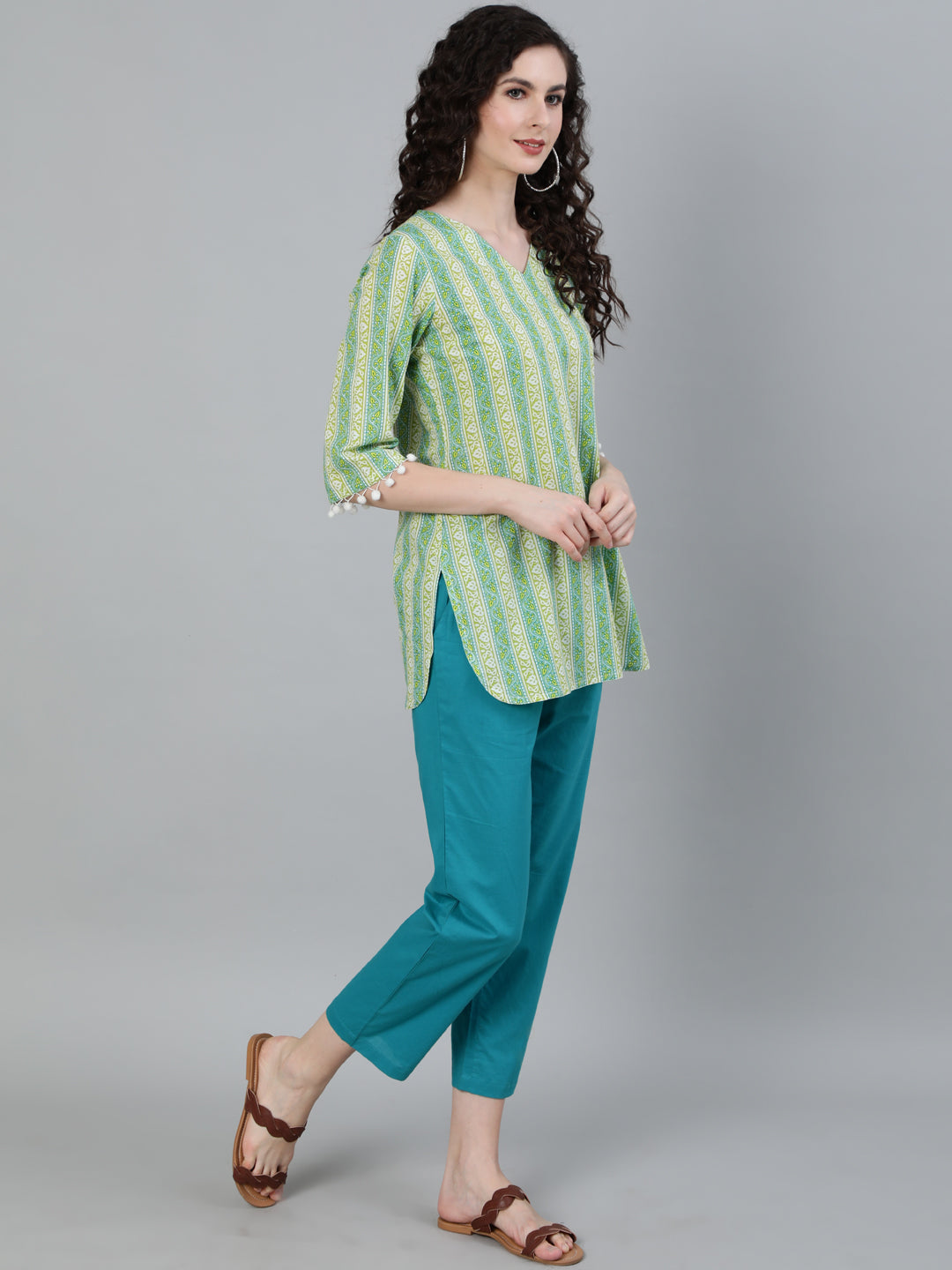 Green Colored Sleepwear Consists Of Short Kurta & Pajamas
