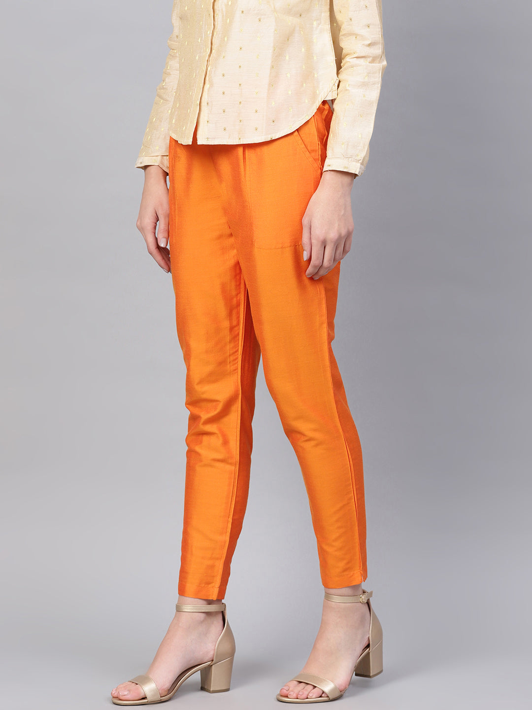 Orange Solid Chanderi Pant