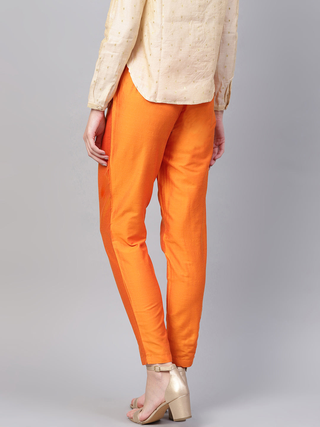 Orange Solid Chanderi Pant