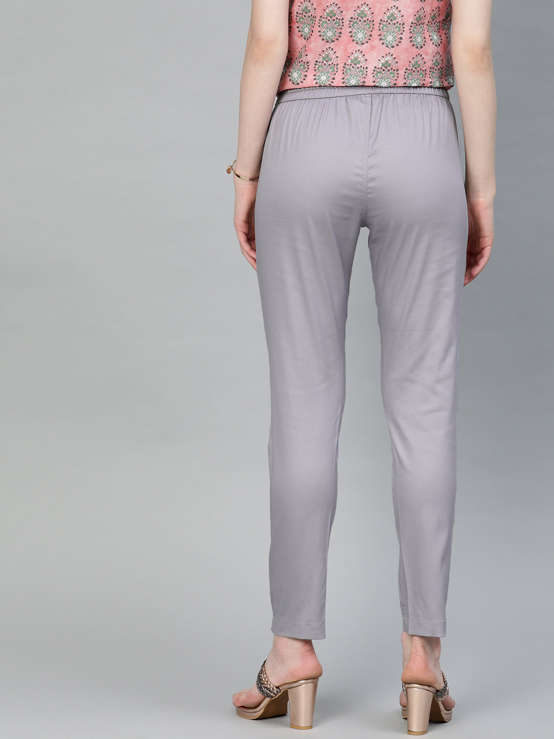 Grey Solid Cotton Lycra Pant