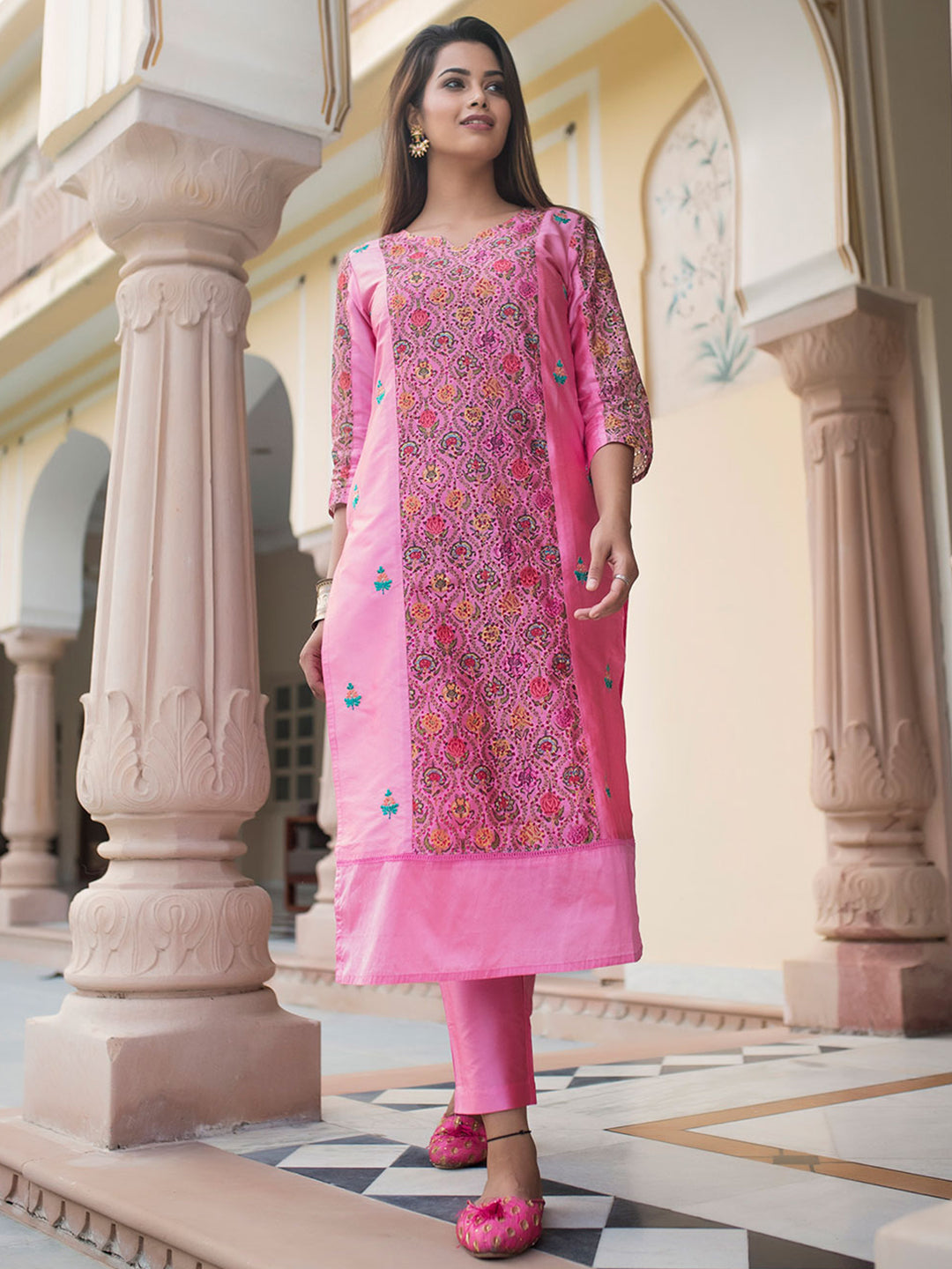 Buy Lilac Solid Kurta with Embroidered Pants and Net Embroidered Dupatta  Online at Inddus.com