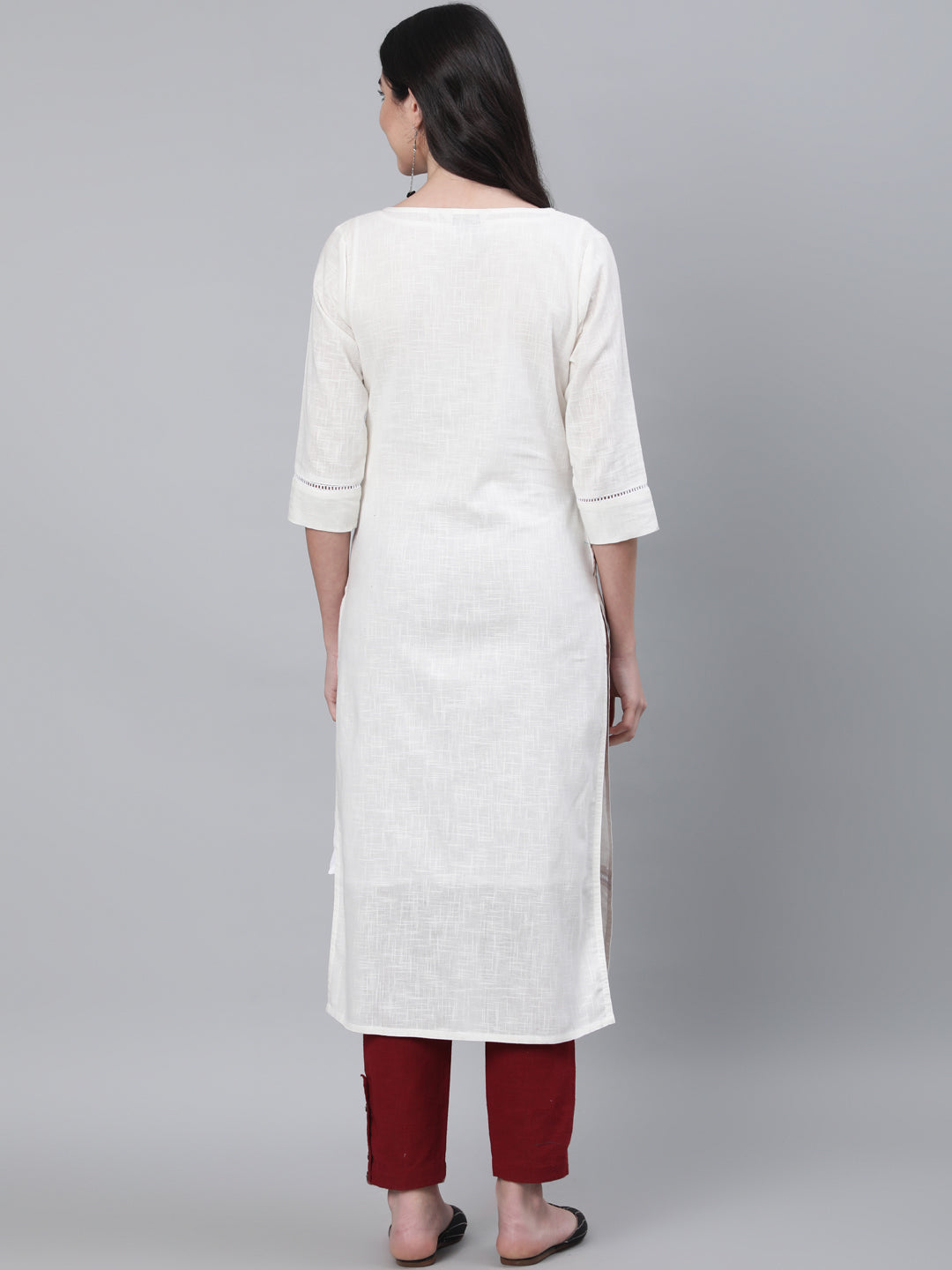 White Cotton Pin Tucks Straight Kurta With Pants