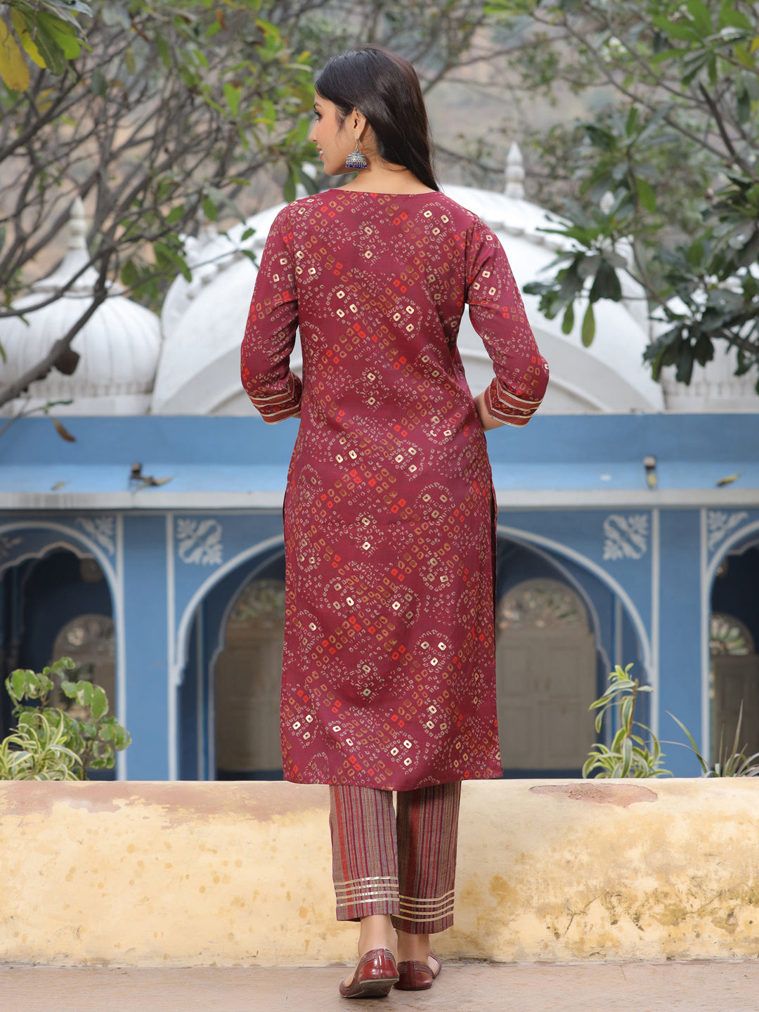 Maroon Printed Kurta With Pants