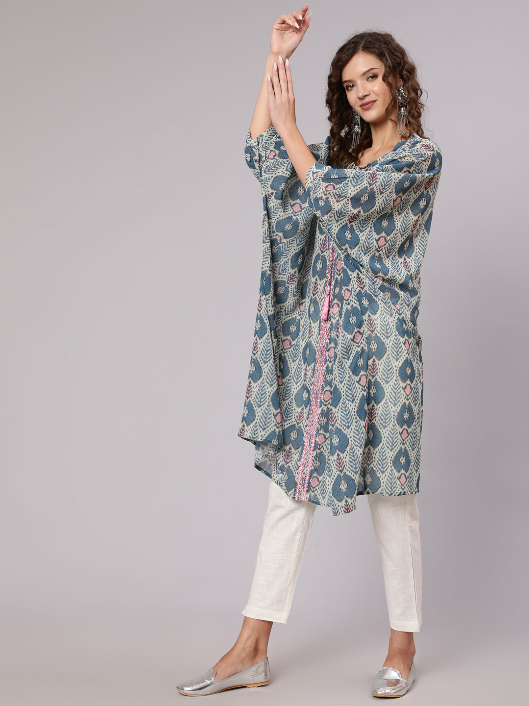 Georgette Kaftan Kurta With regular Fit Trousers