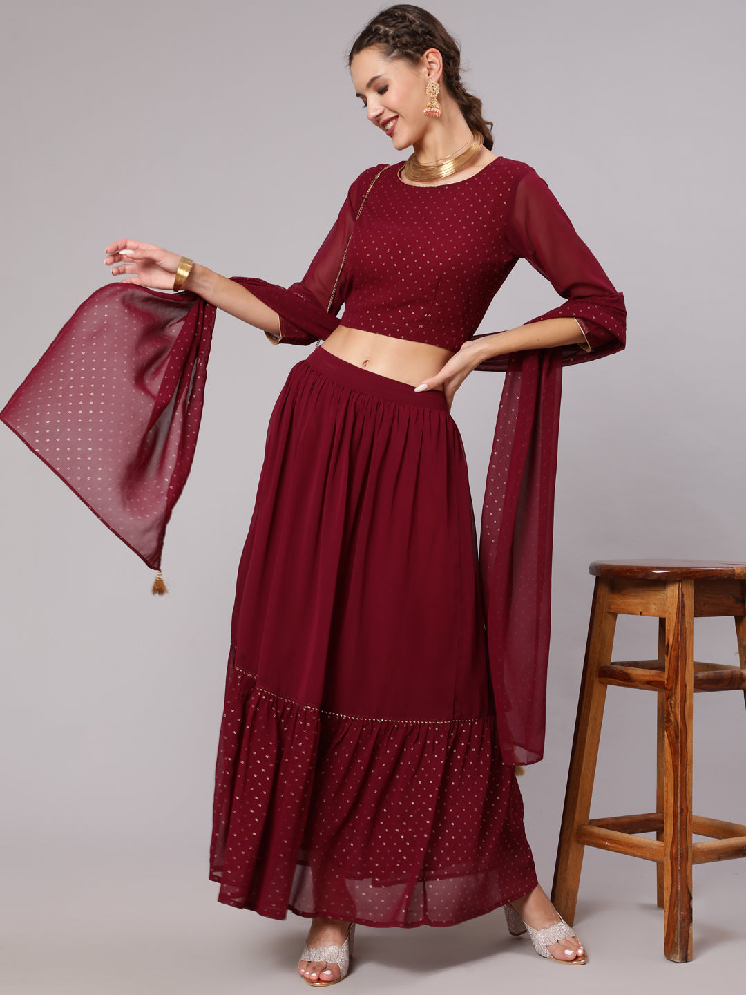 Get Maroon Georgette Lehenga For Women Online Jaipur Kurti