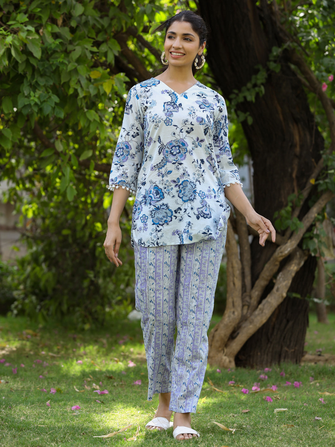 Summer Wear Brown cotton Short kurta  pant coord set with ajrakh det   Sujatra