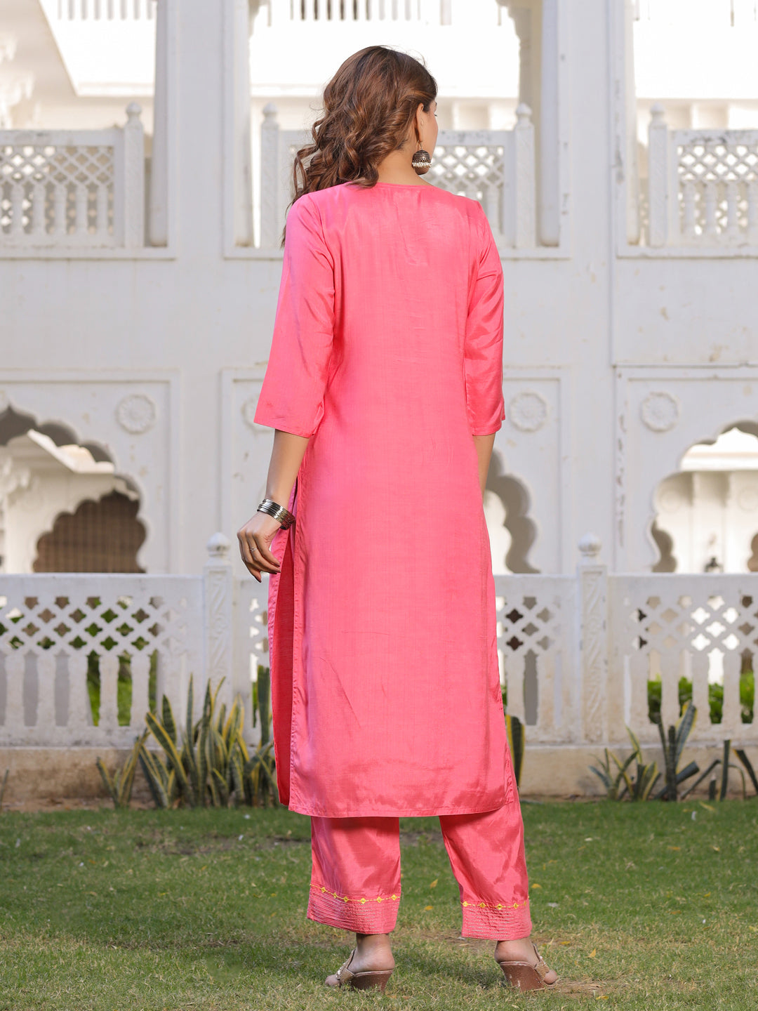 Peach Solid Straight Kurta With Palazzo