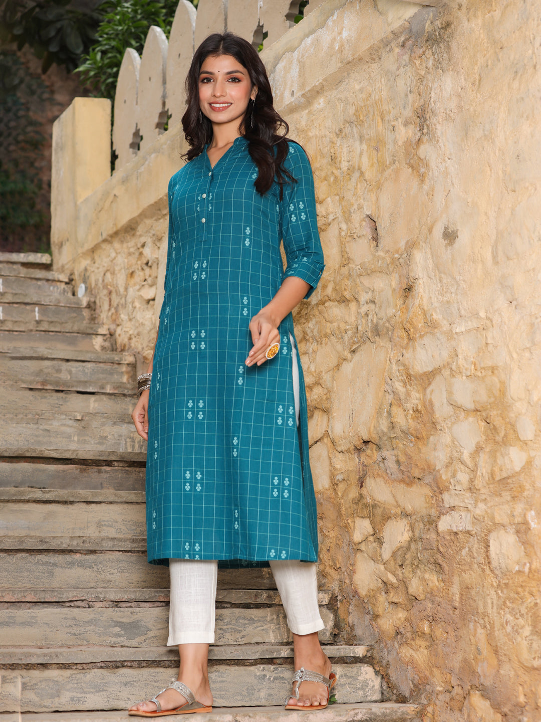 Printed Long A line kurta with side cut 