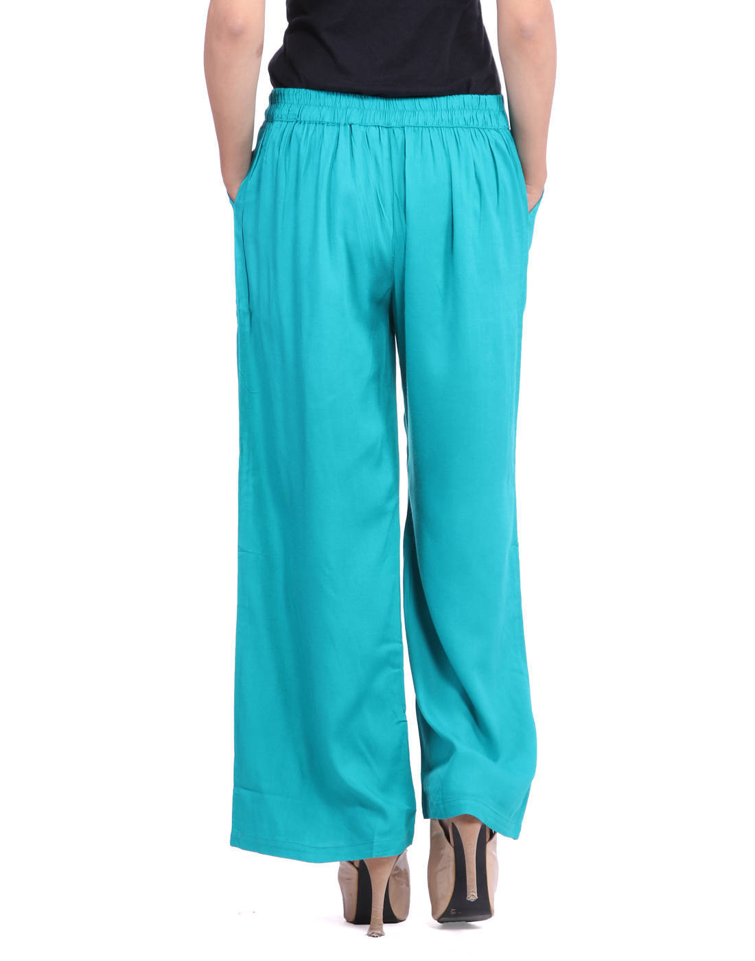 Turquoise Blue Solid Rayon Palazzo