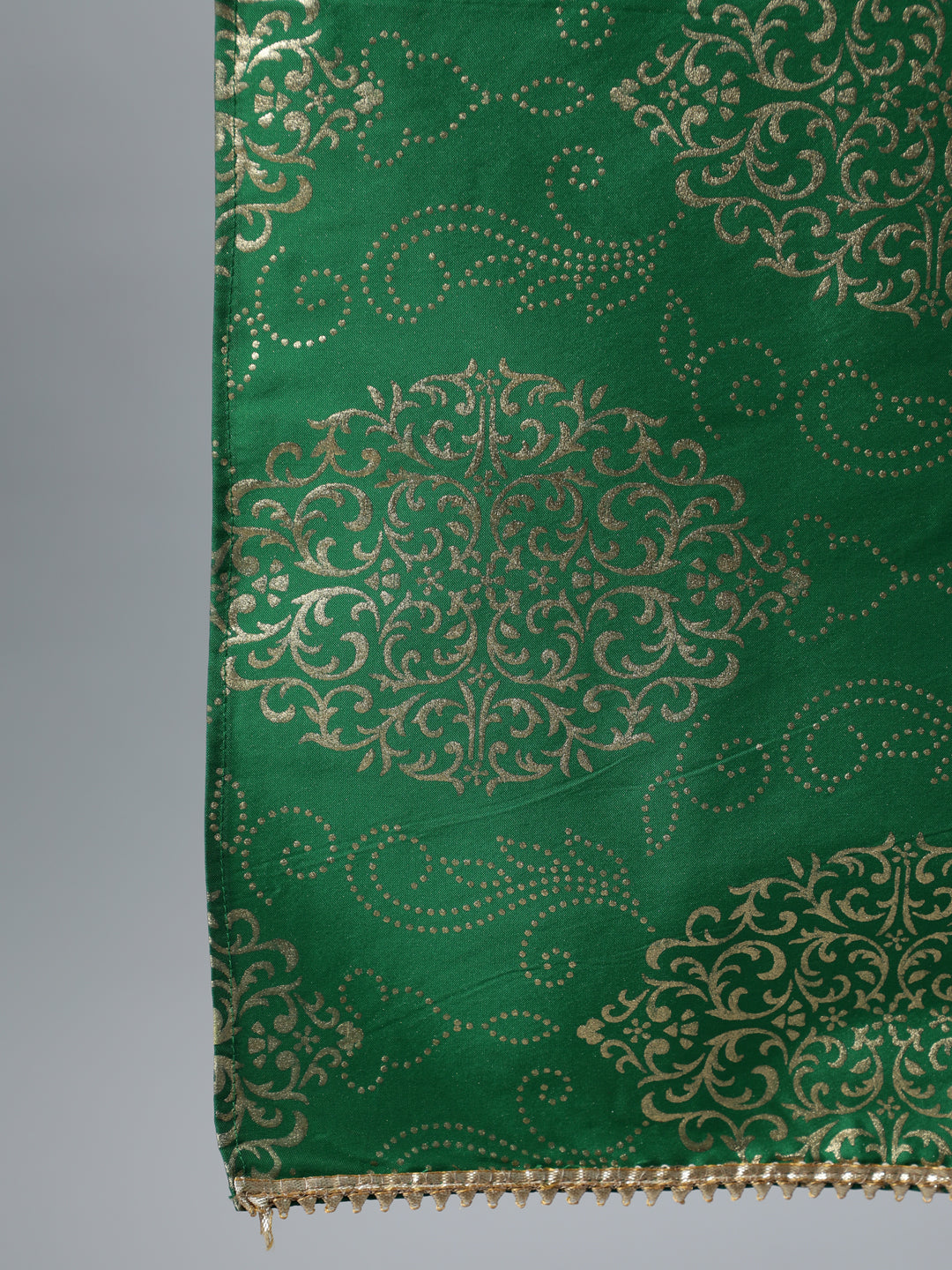 Green Solid Straight Kurta With Gotta Work On Palazzo & Printed Dupatta