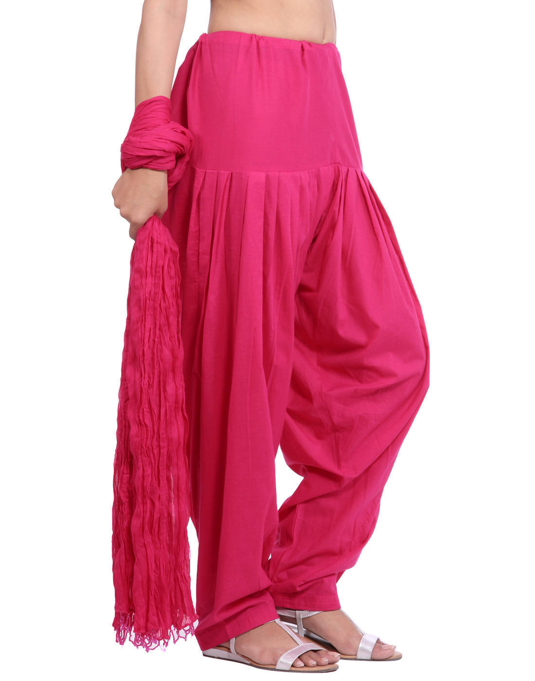 Fuschia Pink Cotton Patiala Salwar And Dupatta Set